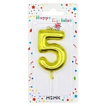 Свеча для торта цифра " KWELT " 5, золотая, 3,5*6*1см, на палочке, картонный блистер 5,8*15,7*1см, европодвес