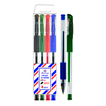 Набор гелевых ручек " Attomex " 4цв, 0,5мм, прозрачный корпус, металлический наконечник, резиновый держатель, блистер, европодвес