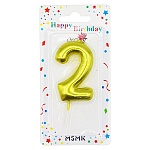 Свеча для торта цифра " KWELT " 2, золотая, 3,5*6*1см, на палочке, картонный блистер 5,8*15,7*1см, европодвес