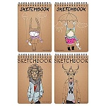 Скетчбук, крафт-бумага 70г/м2, 185*250мм, 120л, спираль сверху, без линовки, обложка - мелованный картон, скругленные углы, " Bruno Visconti " Крафт, 4 дизайна