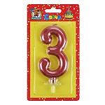 Свеча для торта цифра " Миленд " 3, красная, 19*10*2см, металлик, картонный блистер, европодвес