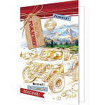 Открытка " Мир открыток " 2-01 С Днем рождения! Мужская- Машина, горы, 194*251мм, двойная, фольга, текст