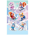 Наклейки " Мир открыток " 0-11 Новогодние- Зверушки, сани, лыжи, 98*159мм