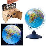 Глобус политический интерактивный с подсветкой от батареек 210мм " Globen " в комплекте: очки виртуальной реальности (VR), батарейки в комплект не входят, картонная коробка