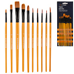 Набор кистей " Стихия " 10шт синтетика универсальный круглые № 1,2,3,5,6, плоские №7, 10, 14, овальные № 8, 10, картонный блистер, европодвес