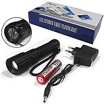 Фонарь аккумуляторный 3*14см 5 режимов работы, компас, в наборе: шнур для зарядки, аккумуляторная li-ion батарейка, картонная упаковка 20*11см