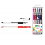 Набор гелевых ручек " Mazari " Lipari 5цв 0,5мм, прозрачный корпус, резиновый грип, ПВХ, европодвес