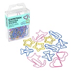 Скрепки " Глобус " 28-45мм металлические, фигурные, Ассорти 25шт, пластиковый бокс, европодвес