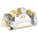 Банкетная карточка свадебная " Праздник " 070 Шарики и кольца, 90*57мм, блестки в лаке, подсказ