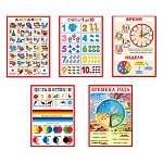 Набор плакатов " Мир открыток " 8-29 А4 Алфавит, счет от 1-10, время, цвета и оттенки, времена года, 5шт