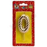 Свеча для торта цифра " Миленд " 0, золотая в полоску, 14*6,5*1см, картонный блистер, европодвес