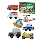 Пазлы " Рыжий кот " Макси. Городской транспорт, состав набора: 7 картинок из 2-3 элементов, картонная упаковка 19,5*13,5*3,9см