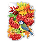 Плакат фигурный " Праздник " 936  Ягоды красной рябины с синичкой, 318*440мм, глянцевый УФ