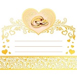 Банкетная карточка свадебная  " Мир открыток " 4-07 Кольца, 156*93мм, двойная мини открытка с фольгой золотой