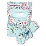 Приглашение-свиток с держателем " Праздник " 475 на Свадьбу А5- Розы, 170*236мм, фольга, лента атласная, текст