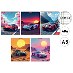 Тетрадь А5 48л клетка " Академия Групп " Sport cars, офсет, на скобе, обложка - мелованный картон, ВД-лак, текстура, 5 дизайнов в спайке