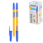 Ручка шариковая " Mazari " Mero, синяя, 0,8мм, толщина письма 0,4мм, игольчатый пишуший узел, пластиковый шестигранный оранжевый корпус, картонная упаковка