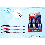 Ручка шариковая " Piano " Soft в дисплее 3 цвета 0,5мм, толщина письма 0,25мм, резиновый держатель, игольчатый пишущий узел, чернила на масляной основе, пластиковый тонированный корпус, прозрачный колпачек с цветным клипом, 35 синих, 10 черных, 5 красных