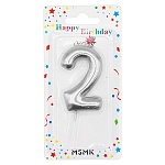 Свеча для торта цифра " KWELT " 2, серебряная, 3,5*6*1см, на палочке, картонный блистер 5,8*15,7*1см, европодвес