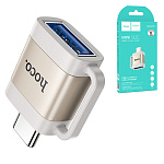 Переходник OTG " Hoco " UA31C, USB - Type-C, плоский, серый, пластик