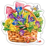 Украшение на скотче " Мир поздравлений " 190 Корзинка с первоцветами и мимозами, 194*194мм