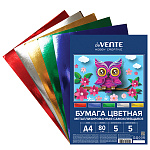 Бумага цветная А4 металлизированная самоклеящаяся 5л 5цв " deVente " 80г/м2, пакет, европодвес