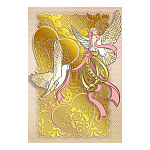 Бирка для букетов и подарков " Мир поздравлений " 065 Без названия- Голуби, 79*55мм, фольга золотая