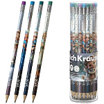 Карандаш ч/гр " Erich Krause " Magic Pet HB с ластиком, круглый, пластиковый, цвет корпуса - ассорти, заточенные, в тубусе