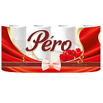 Бумага туалетная 3-слойная " Pero " Tulip, 8 рулона со втулкой, 16,3м, белая, 100% целлюлоза, 145*95мм, с перфорацией, h=95мм, d=90мм