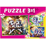 Пазлы " Рыжий кот " 3в1 Чудесные единороги №17 (50,70,100) элементов 25,6*18,4см, картонная упаковка