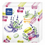 Салфетки бумажные 3-слойные " Pero " Prestige Макаронсы 20шт, 100% целлюлоза, 33*33см