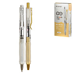 Ручка шариковая автоматическая " Piano " синяя 0,5мм, резиновый держатель, чернила на масляной основе, металлический наконечник, клип, цвет корпуса - ассорти (прозрачный-золото, прозрачный-серебро), картонная упаковка