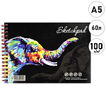 Скетчпад, белая бумага 100г/м2, А5, 140*200мм, 60л, спираль, без линовки, обложка - мелованный картон, выборочный УФ-лак, " Феникс " Слон