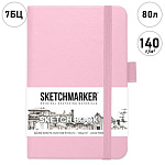Блокнот для зарисовок " Sketchmarker " 9*14см 7БЦ на резинке 80л Розовый, обложка - ПВХ, плотность 140г/м2, блок- слоновая кость, сшивка, ляссе, держатель для ручки