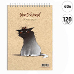 Скетчпад, белая бумага 120г/м2, 195*195мм, 40л, спираль,без линовки, обложка- мелованный картон, текстура, софт-тач лак, жесткая подложка " Академия Групп " Музорики