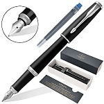 Ручка подарочная перьевая " Parker " Urban Core F309 Muted Black СT 1 картридж синего цвета, корпус- латунь, пластиковая зона захвата, цвет корпуса- матовый черный лак, клип- хромированная нержавеющая сталь, подарочный футляр