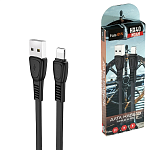 Кабель сетевой USB - Lightning " FaisON " HX40 Noah чёрный, плоский, 1м, 2,4А, силикон