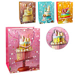 Пакет бумажный " KWELT " 18*23*10см Cake, ассорти (без возможности выбора дизайна), деталь на скотче, ламинированный, блестки