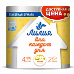 Бумага туалетная 2-слойная " Лилия " 4 рулона со втулкой, 13м, белая, ромашка, 100% целлюлоза, 125*90мм, h=90мм, d=12,5мм