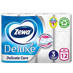 Бумага туалетная 3-слойная " Zewa " Deluxe 12 рулонов со втулкой, 17м, белая, целлюлоза, 130*95мм, с перфорацией, h=95мм, d=45мм