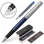 Ручка подарочная перьевая " Parker " Jotter Core F63 картридж синего цвета, корпус- нержавеющая сталь, цвет корпуса- синий металлик, с колпачком, клип серебристый, в подарочной упаковке
