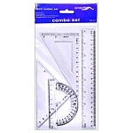 Набор чертежный СРЕДНИЙ 4 предмета: линейка 20см, 2 угольника 45°*45°*90°/9см, 30°*60°*90°/13см, транспортир 180°/10см, пластик прозрачный, пакет, европодвес, ассорти, " KWELT "