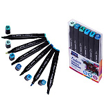 Набор маркеров для скетчинга " Mazari "   6цв Fantasia Marine blue colors (морские цвета), двухсторонние, 3,0-6,2мм, пулевидный/скошенный, квадратный корпус, ПВХ упаковка