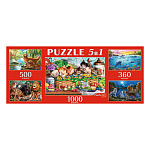 Пазлы " Рыжий кот " 5в1 1000+2*500+2*360элементов Удивительный мир животных, картонная упаковка 45,2*22,5*5,7см
