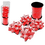 Набор для упаковки подарков: бант звезда 6см 4шт + лента 10м глиттер, красный, пластиковая упаковка, европодвес