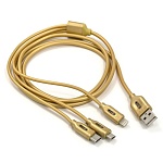 Кабель сетевой USB - Lightning, Type-C, micro USB " BYZ " BL-699 золотой, круглый, 1,2м, 3,1А, ПВХ