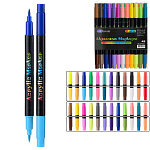 Набор маркеров акриловых " Basir " 24шт 48цв двусторонние, 1,0-5,0мм, кисть, круглый корпус, пластиковая упаковка