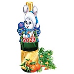 Воблер на бутылку " Мир открыток " 3-32 Новогодний-  Зайчонок 2023 и мандарины, 302*159мм