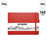 Блокнот для зарисовок " Sketchmarker " 21*14,8см 7БЦ на резинке 80л Красный, обложка - ПВХ, плотность 140г/м2, блок- слоновая кость, сшивка, ляссе, держатель для ручки