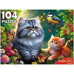 Пазлы " Рыжий кот " 104элемента Котики с синицей 33*24см, картонная упаковка 19,7*14,4*3,8см
